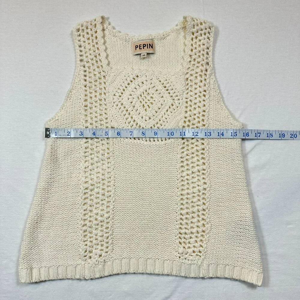 Anthropologie Pepin Women's XS Boho Crochet/Knit Sleeveless Top Ivory/Cream - Picture 4 of 8